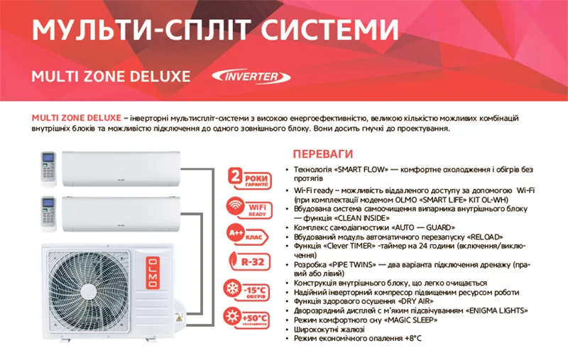 Мульти спліт система Olmo купити з установкою Мульти спліт система Olmo купити з установкою фото 1